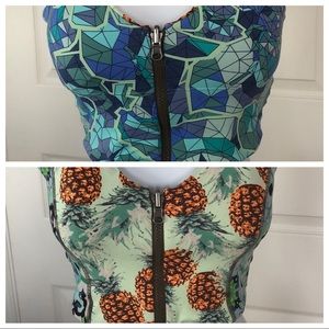 REVERSIBLE SCUBA STYLE ZIP FTONT SWIM TOP • LACED BACK